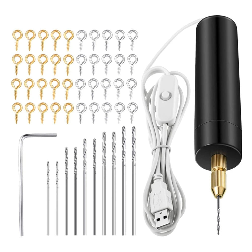 Juego de taladro eléctrico para resina, incluye tornillos de ojo, brocas helicoidales, minitaladro eléctrico para hacer llaveros y manualidades.