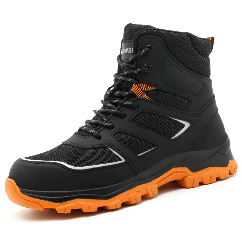 Zapatos de seguridad para hombre, antideslizantes, antiperforación, antiaplastamiento, con puntera de acero, botas de trabajo de caña alta, para taller de forja.