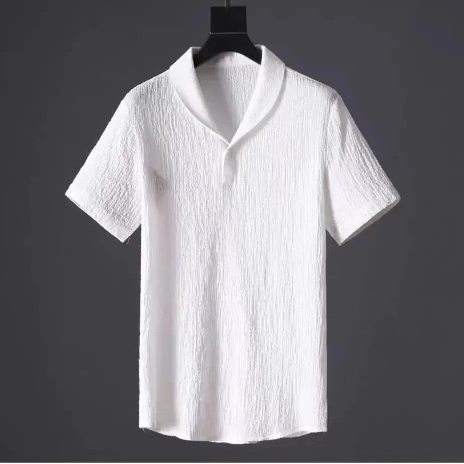 Conjunto de polo informal para hombre, moda de verano, manga corta plisada, cuello vuelto, traje de dos piezas, ropa ligera para hombre