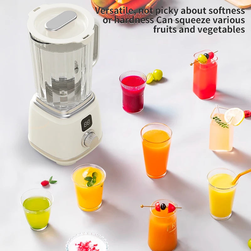 Mini exprimidor de frutas portátil con pantalla LED y carga USB para uso doméstico, ideal para preparar batidos y licuados, jugos recién exprimidos.