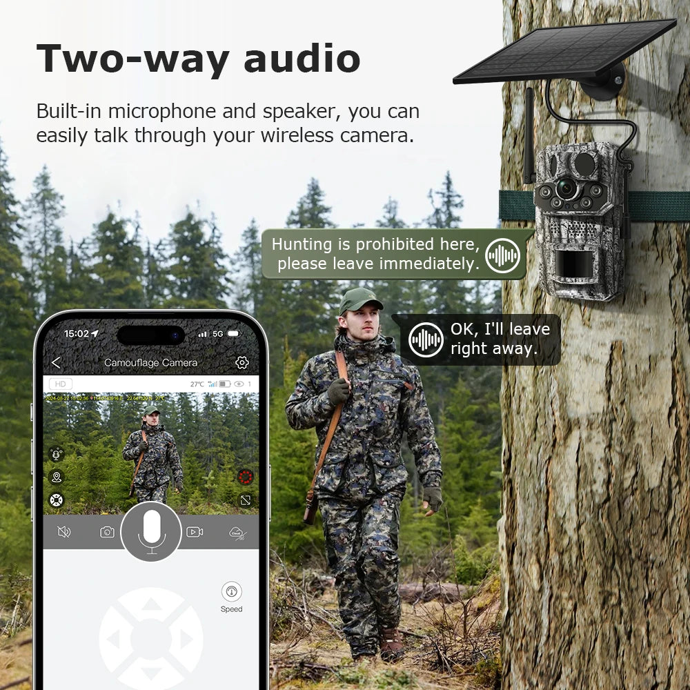 Cámara de rastreo celular Ucon 4G LTE de 5 MP con energía solar, sensor PIR activado por movimiento, tiempo de disparo de 0,2 s, visión nocturna, para caza de vida silvestre.