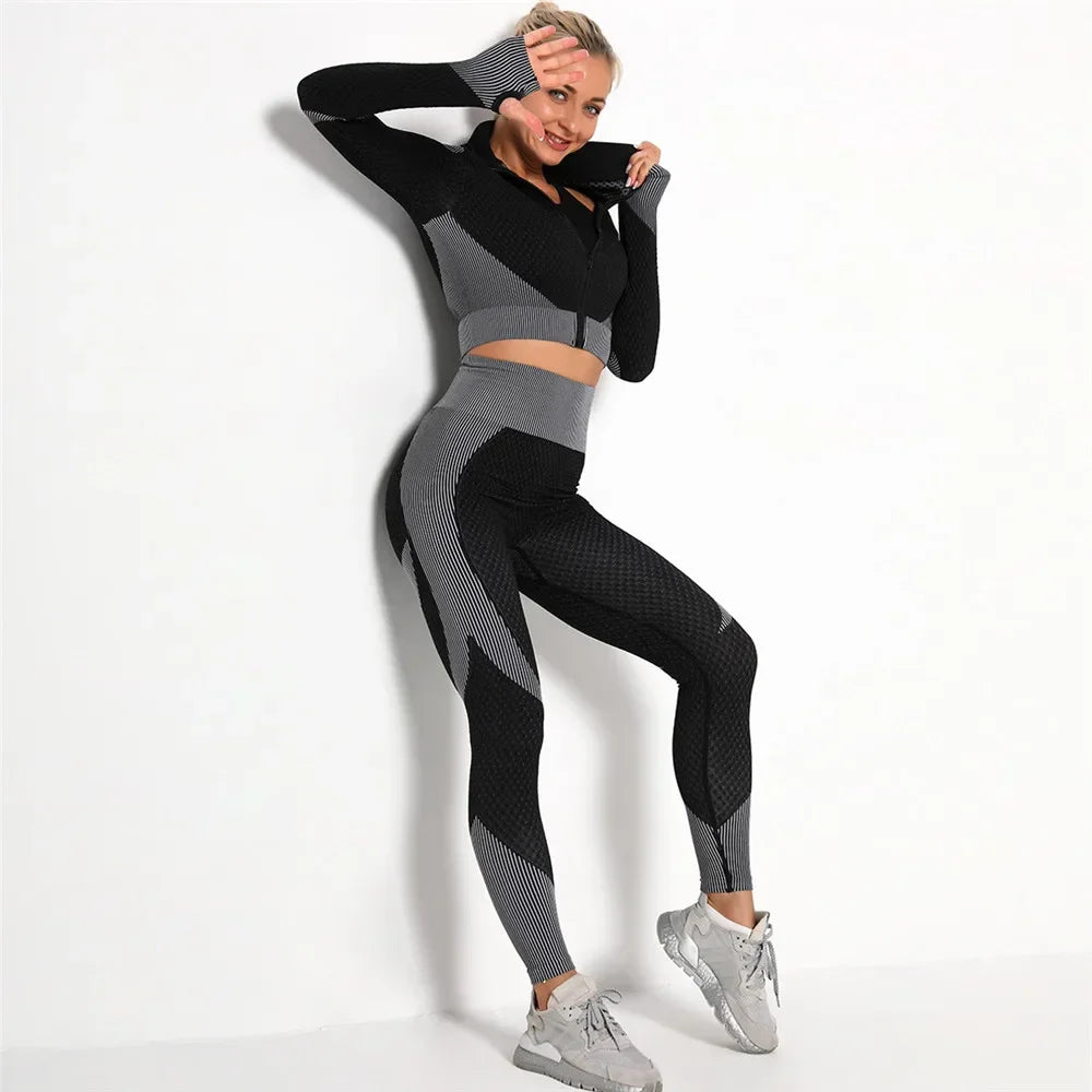 Conjunto de 3 piezas de yoga sin costuras, chaleco deportivo de fitness, pantalones de cintura alta que levantan la cadera, ropa de entrenamiento, conjunto de leggings de gimnasio para mujer