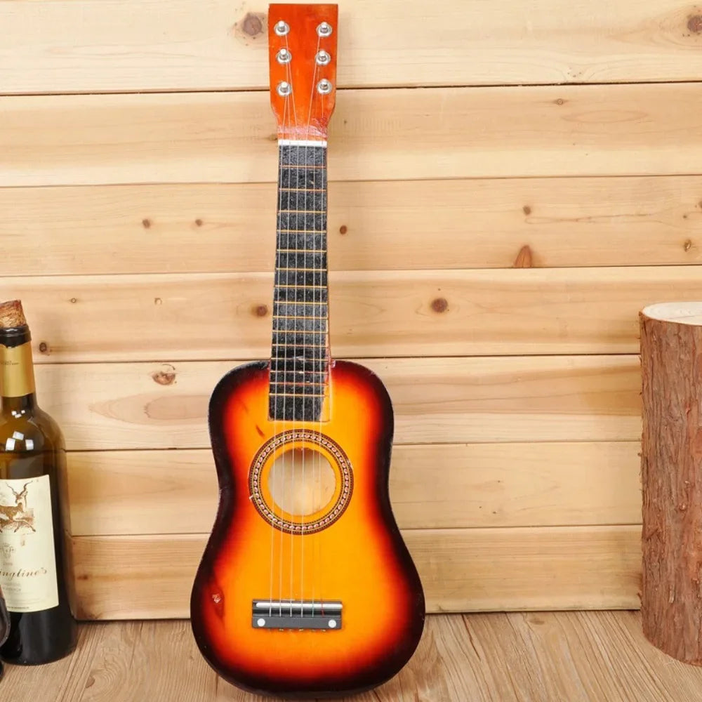 Guitarra infantil de madera maciza con perilla de cuerda ajustable, instrumento infantil multicolor, juguete clásico de alta calidad de sonido.