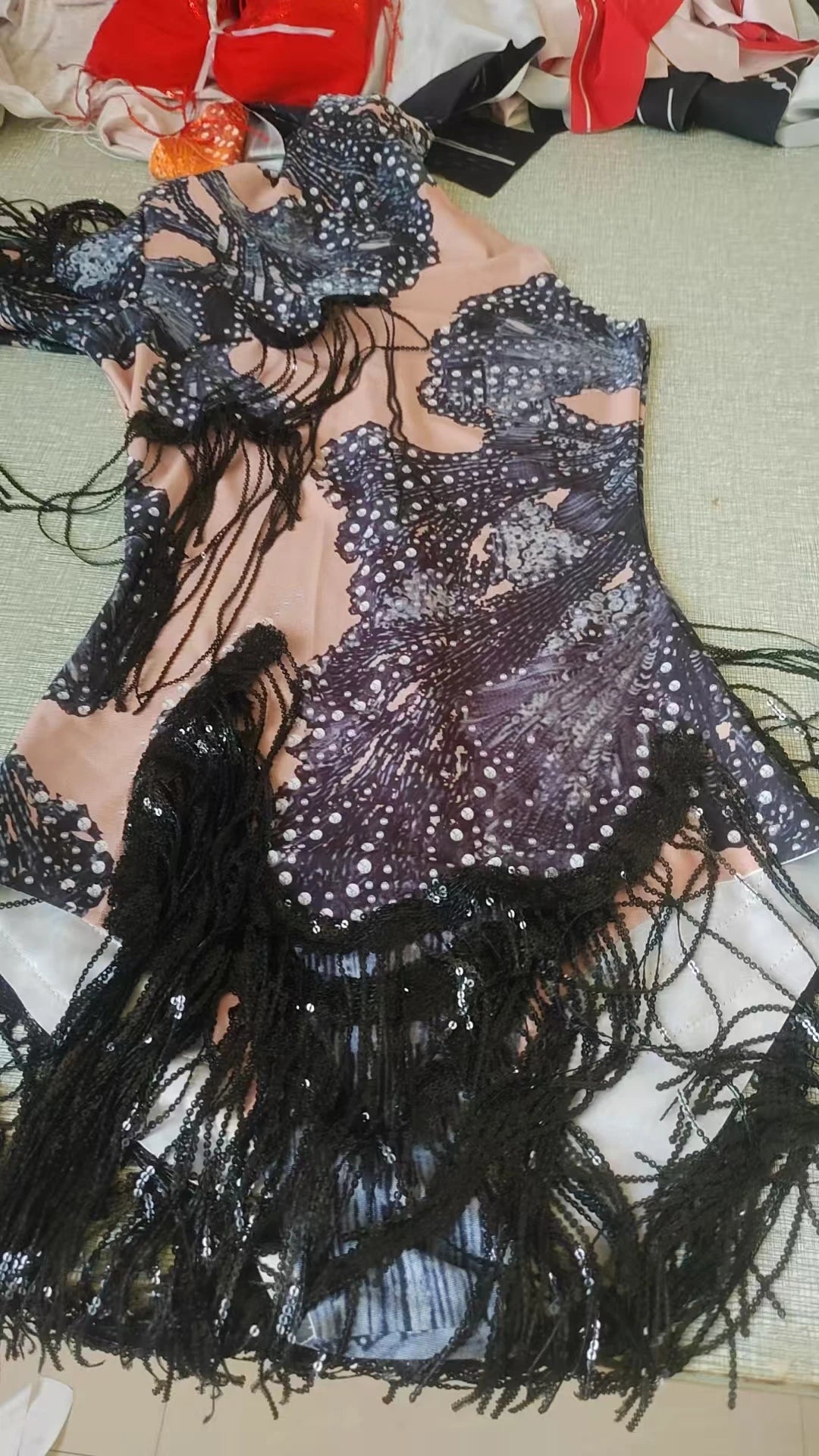 Sexy Skinny Leotard Singer Dancer Show StageWear Sparkly Blue Rhinestones Women DanceCostume Fringes One Shoulder Bodysuit 7G