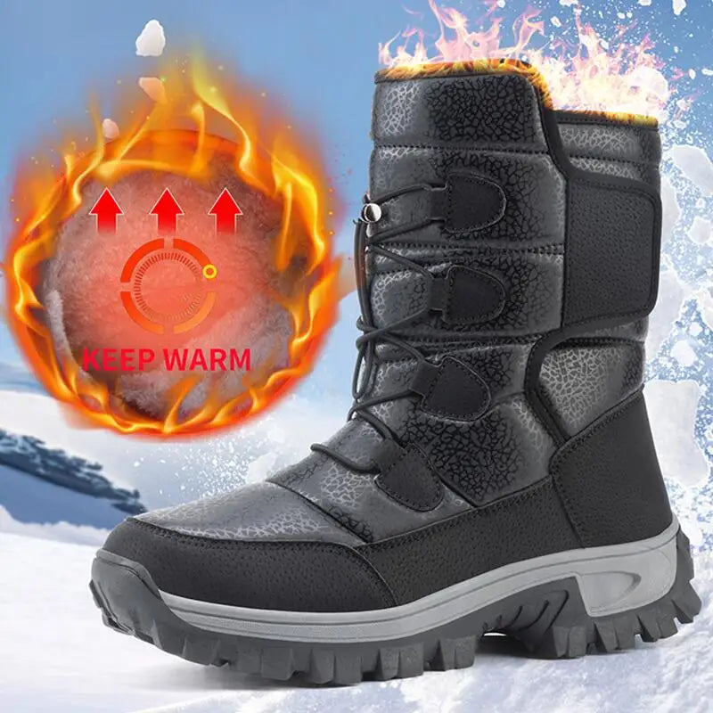 Nuevas botas de nieve cálidas de felpa para hombre, botas altas de invierno para hombre, botas de moto impermeables de invierno, botas de senderismo antideslizantes para exteriores para hombre.
