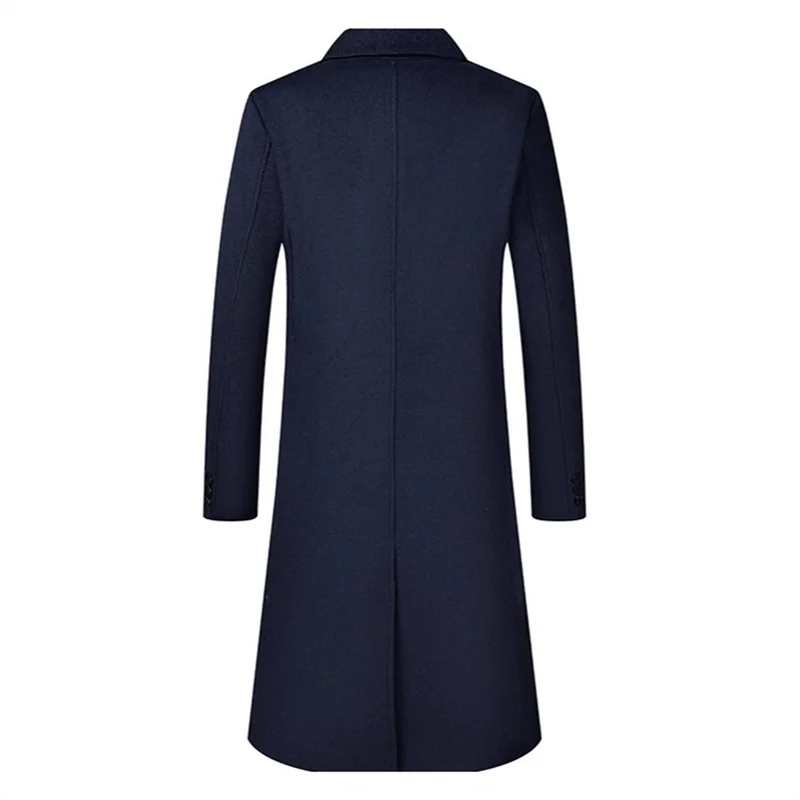 Autumn Winter Men's Long Wool Blends Coats England Style Solid Color Double Breasted Woolen Outerwear Men Smart Casual Trench