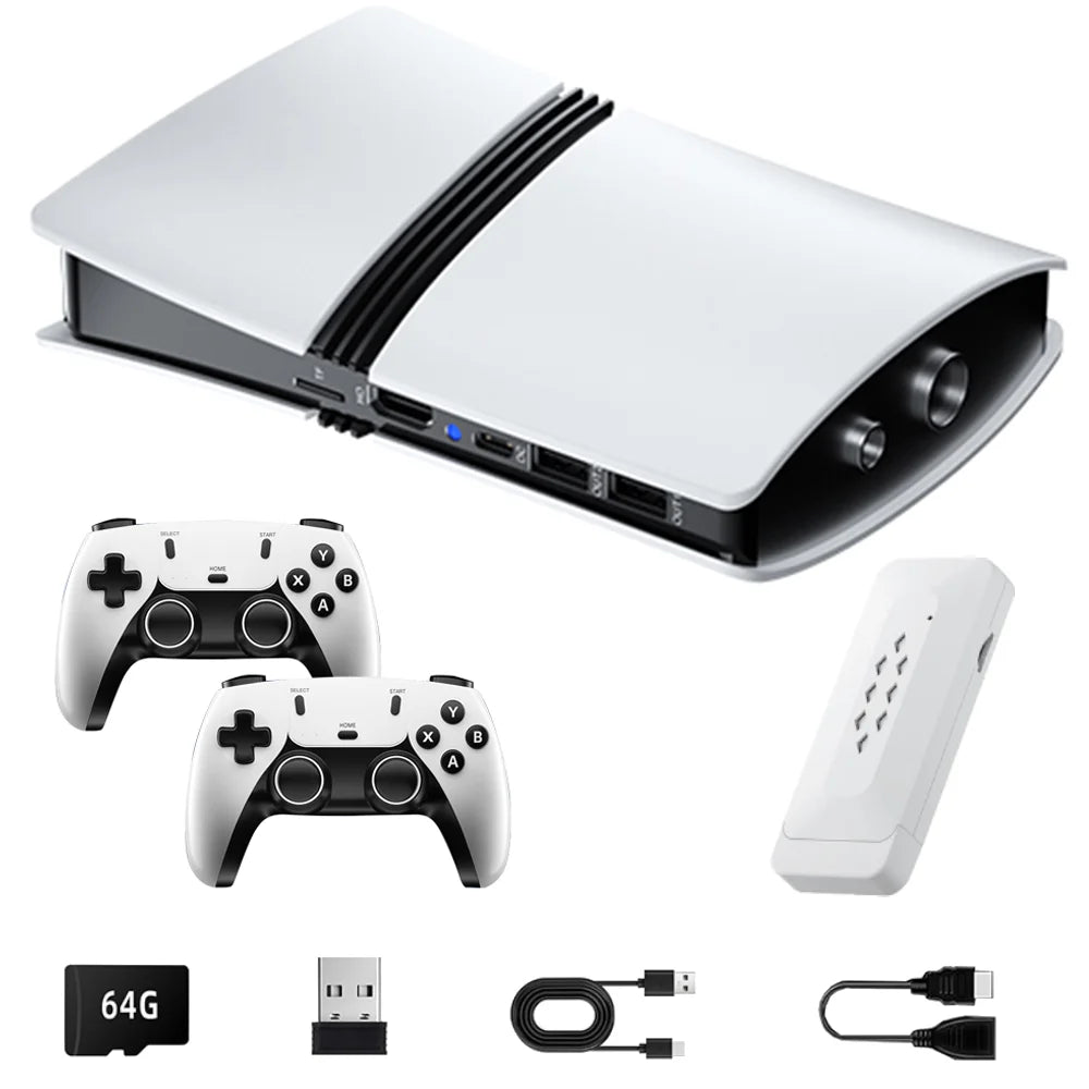 Consola de videojuegos GS5 Pro TV Game Box, 4K, HDMI, más de 30 000 juegos, 53 emuladores, dos controladores inalámbricos 2,4 G, tarjeta TF de 64 GB