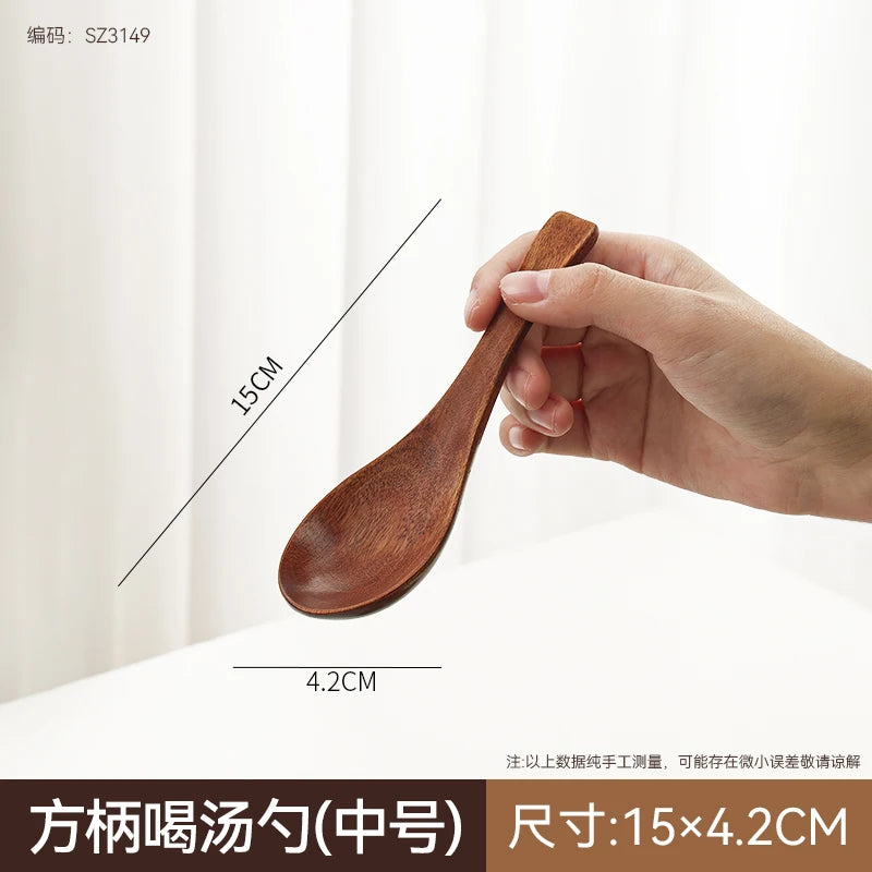 Cuchara de sopa grande de madera creativa con mango largo y forma de tortuga, ideal para comer en restaurantes domésticos.
