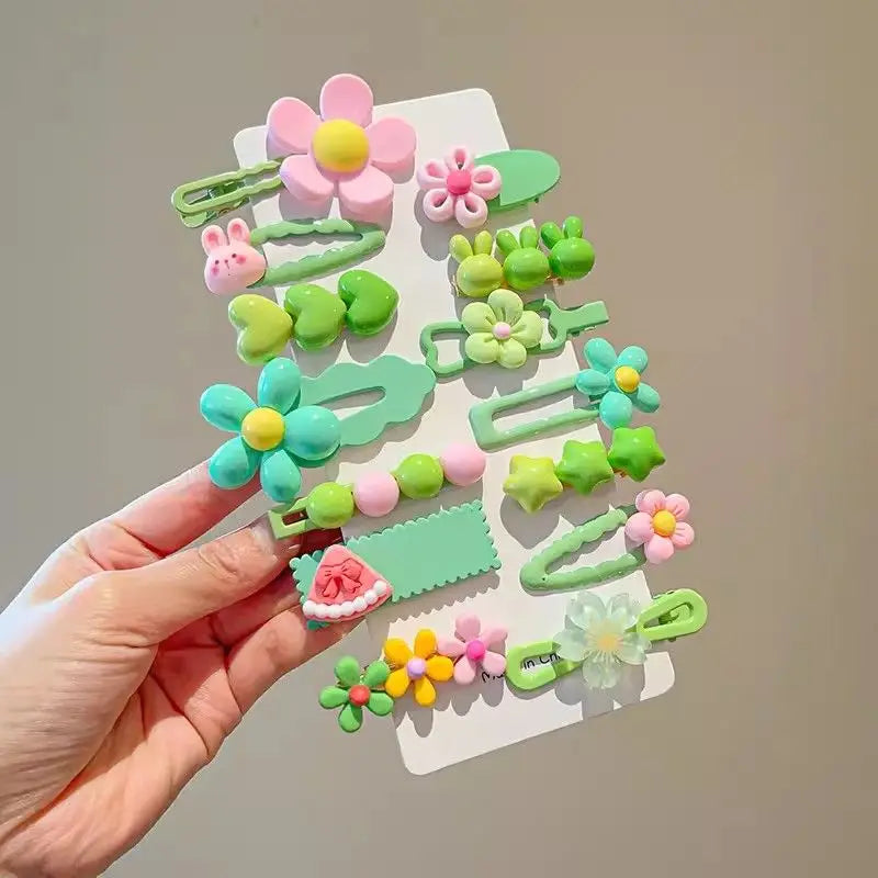 Juego de 14 accesorios para el cabello para niñas, horquillas con forma de flor, lazos, pinzas laterales, pasadores con forma de corazón de conejo, tocado para niñas.