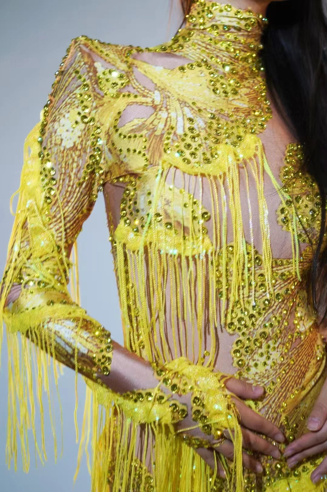 Sexy Skinny Leotard Singer Dancer Show StageWear Sparkly Blue Rhinestones Women DanceCostume Fringes One Shoulder Bodysuit 7G