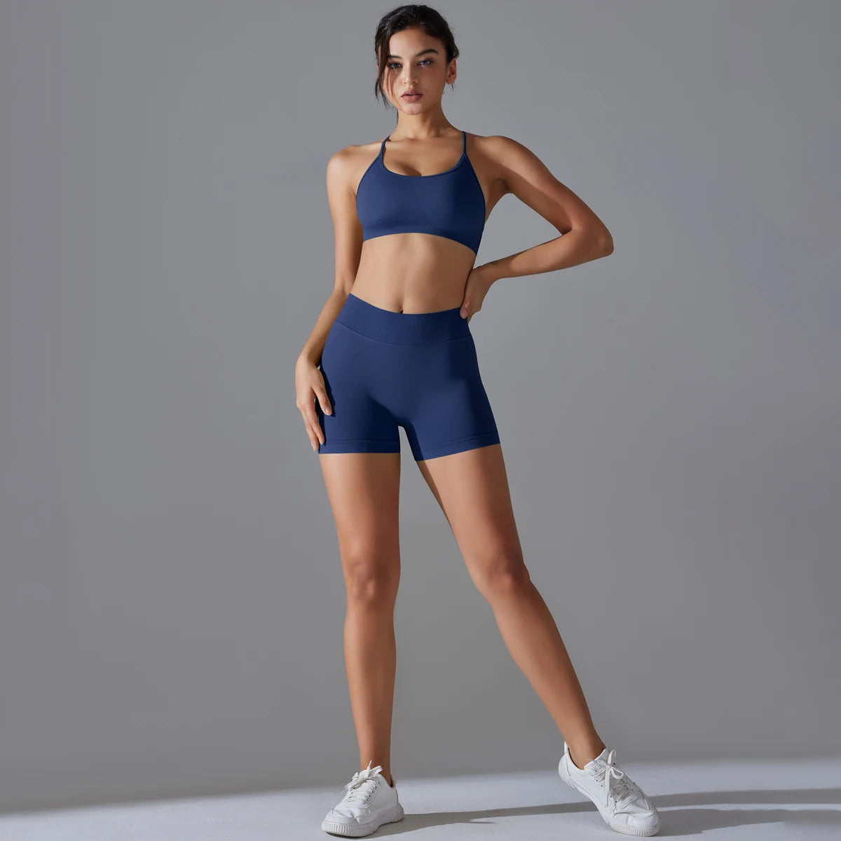 Conjunto deportivo de yoga, mallas de gimnasio de secado rápido, tirantes cruzados con absorción de impactos, pantalones cortos de ciclismo para mujer, entrenamiento de yoga.