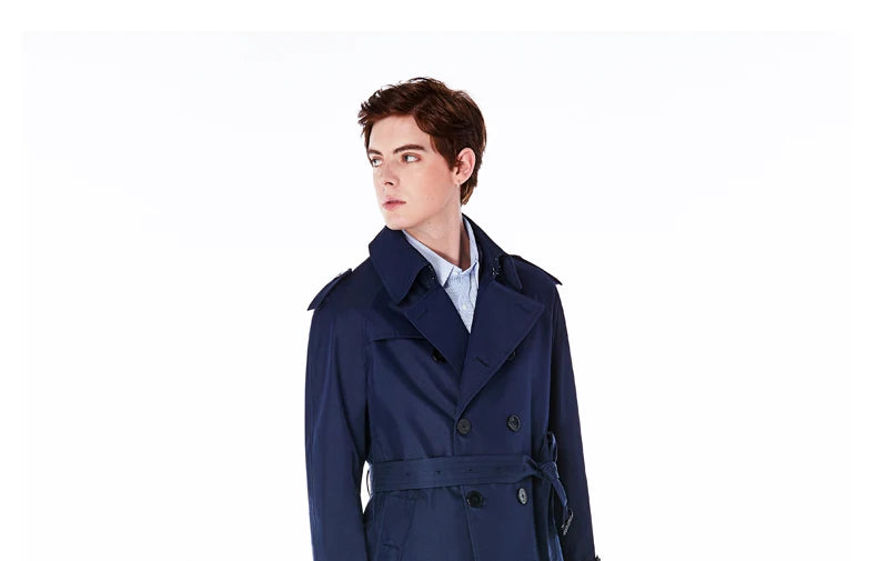 Super long windbreaker down liner  weatherproof men's trench coat British trend black trench coat men's casual coat