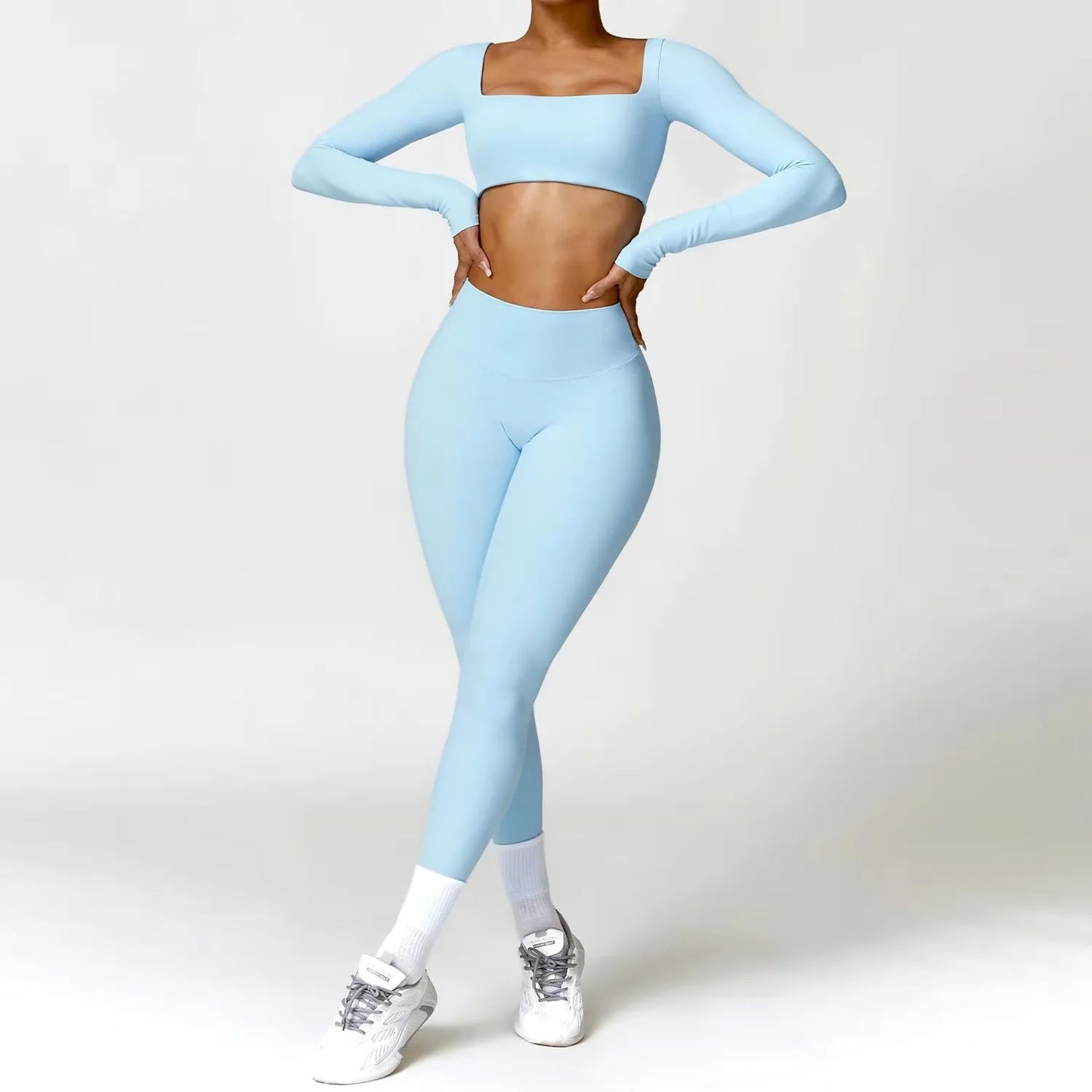 Conjunto deportivo de 2 piezas para mujer, de secado rápido, para gimnasio, chándal para correr, entrenamiento, camiseta deportiva de manga larga, ropa de yoga