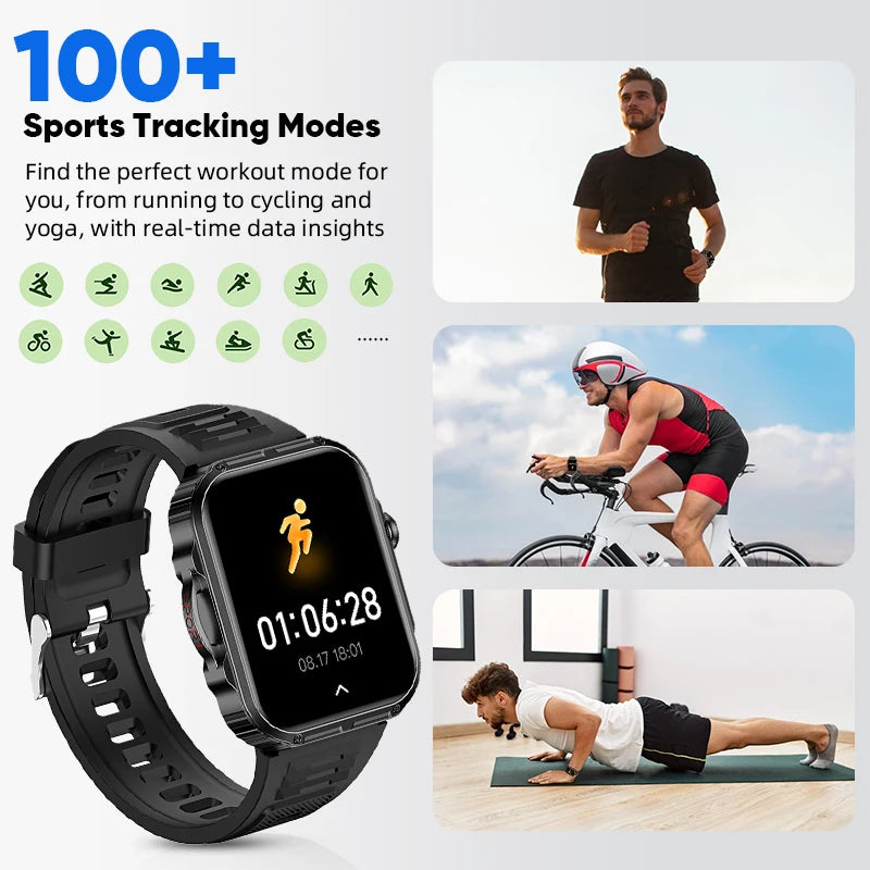 Reloj inteligente de 2,01 pulgadas para hombre y mujer, con linterna LED, control del ritmo cardíaco, para deportes al aire libre y fitness, resistente al agua