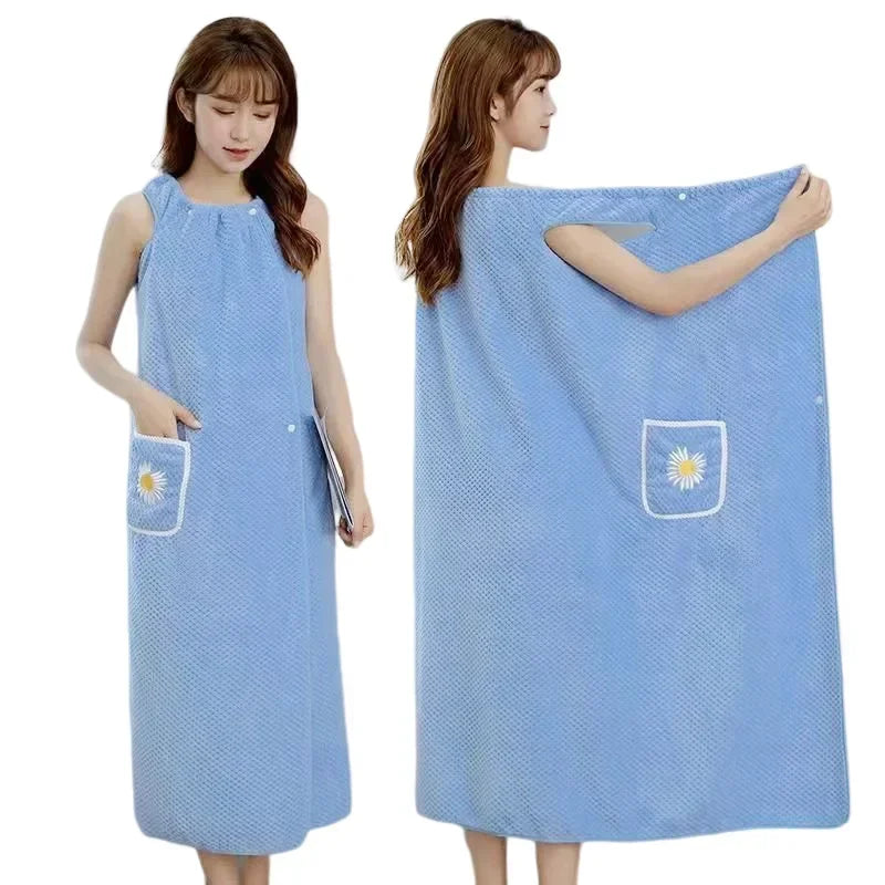 Toalla de baño para el hogar, para mujeres, usable, para adultos, absorbente de agua, poliéster, para cabello seco, falda, estilo largo, para baño, lavable, bata de baño