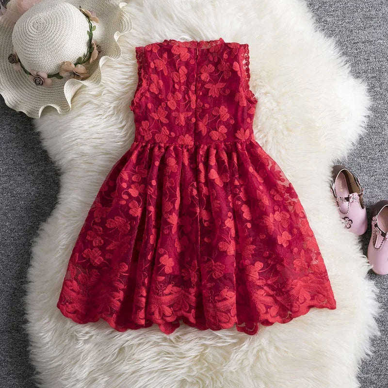 Vestido informal de verano para niñas, sin mangas, bordado, de princesa, color blanco, para vacaciones.