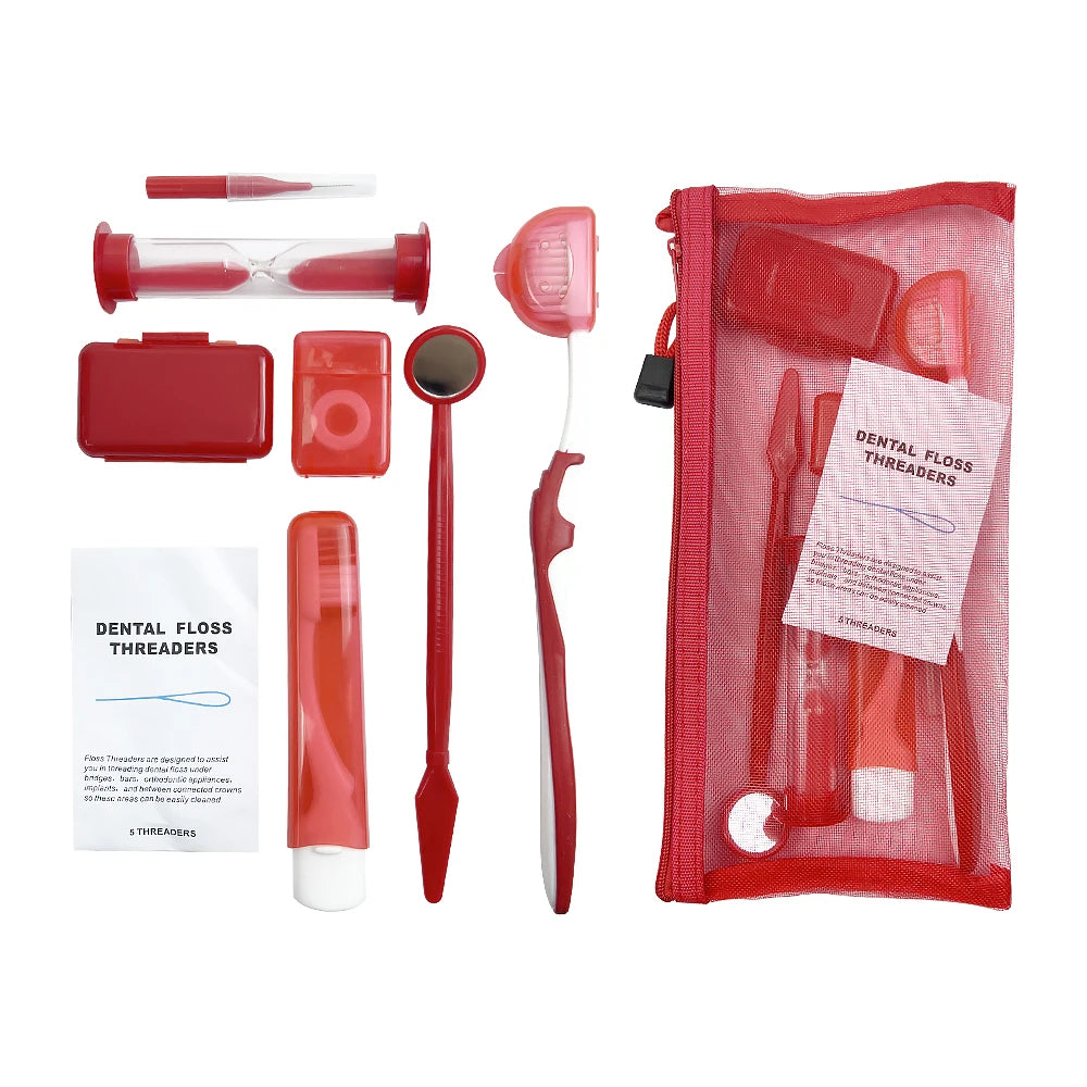 Kit de 8 cepillos de dientes para ortodoncia, incluye cepillo interdental, hilo dental, cera y kit de viaje.
