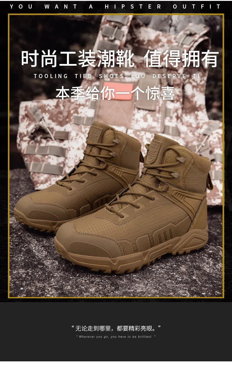 2024Men's Boots Outdoor Tactical mid-waist Boot Men's Hiking Shoes Non-slip Desert Combat Boots Men's Solid Color Snow Boots New