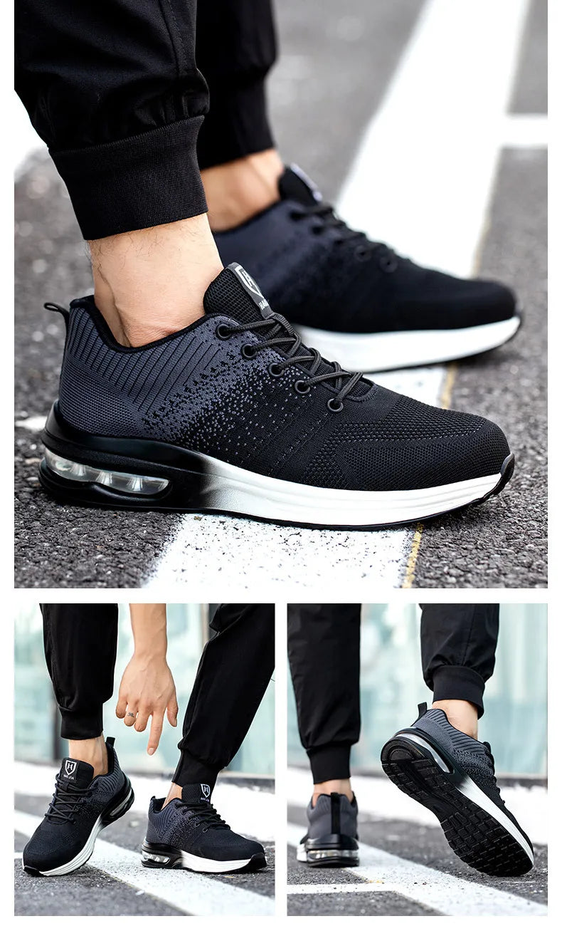 Zapatos de trabajo de protección anti-aplastamiento para hombres y mujeres, zapatos indestructibles anti-perforación, zapatos de trabajo con amortiguación de aire, zapatos de seguridad con puntera de acero para hombre.
