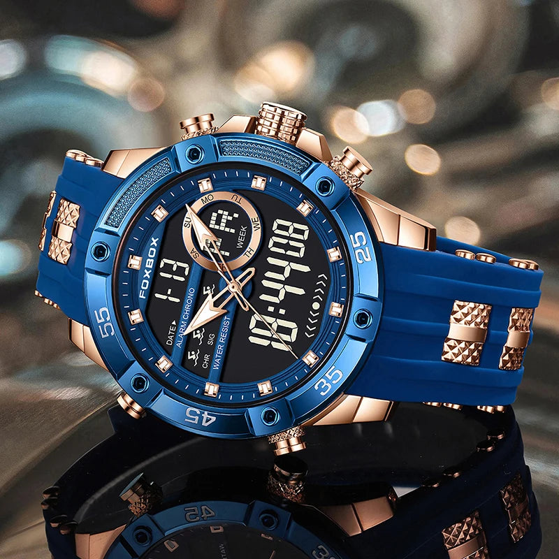 Nuevo reloj de pulsera de cuarzo original de lujo de la marca FOXBOX para hombre, reloj analógico digital resistente al agua de estilo militar a la moda para hombre