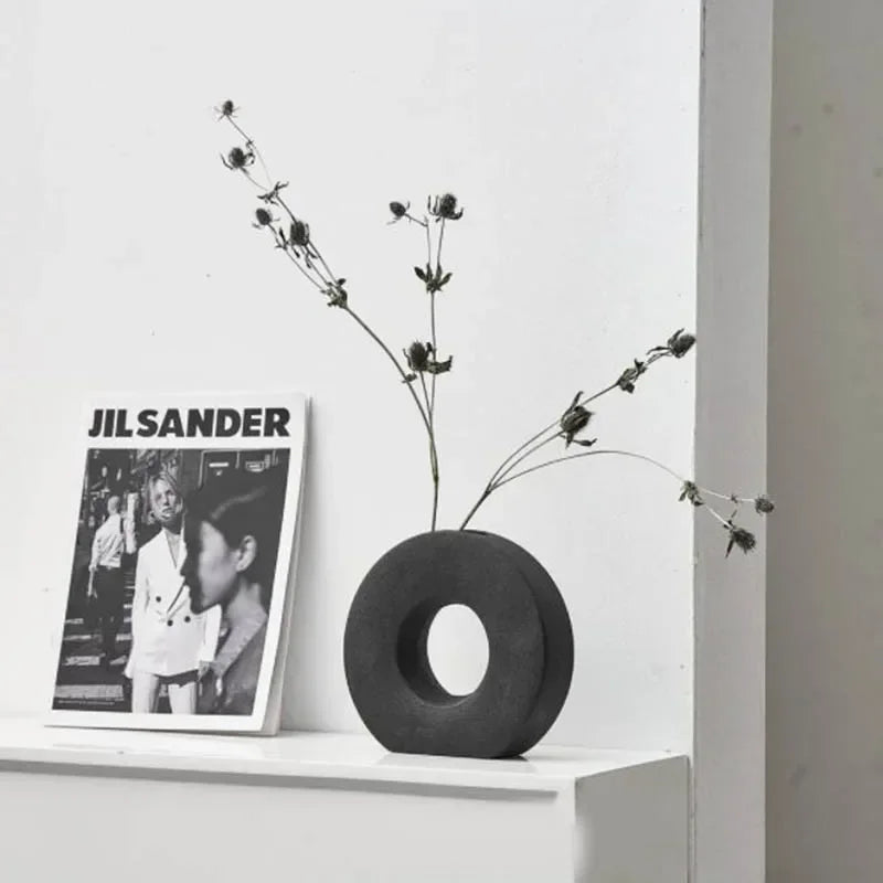 Jarrón nórdico para decoración del hogar, jarrón de donut de lujo, decoración para sala de estar, jarrón de flores simple, decoración de centro de mesa mate
