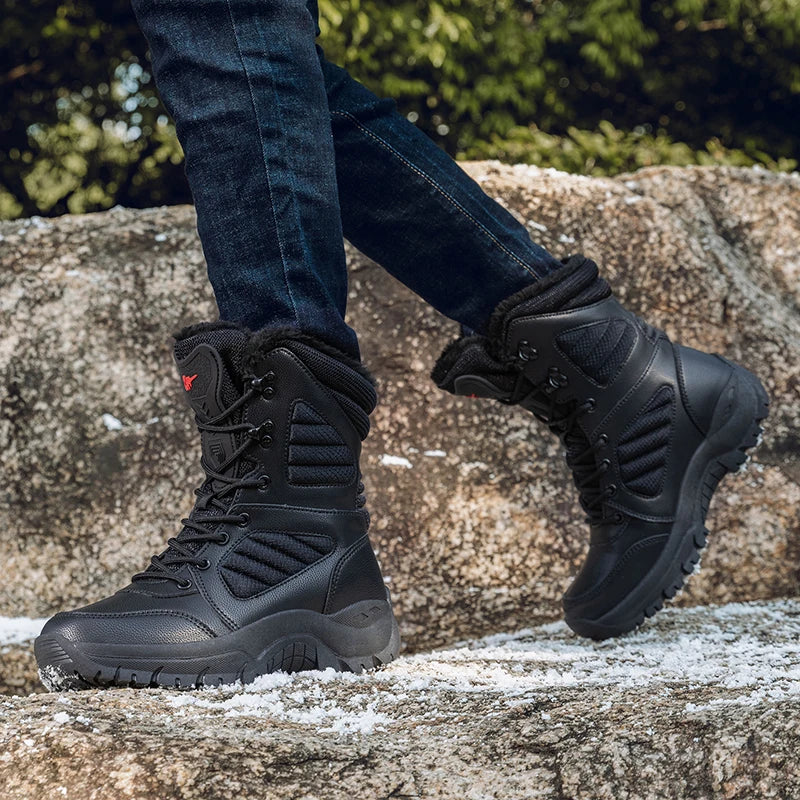 Botas de nieve de invierno para hombre y mujer, impermeables, de cuero, muy cálidas, para exteriores, senderismo, trabajo, talla grande
