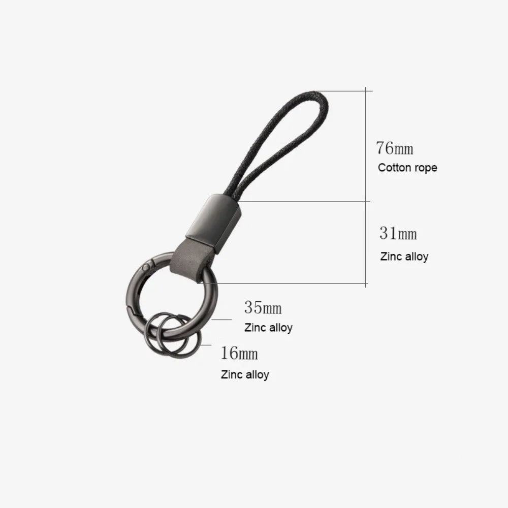 Llaveros de cuero genuino para hombres y mujeres, llavero de coche con cordón de algodón, llavero de metal, regalo, llavero moderno.