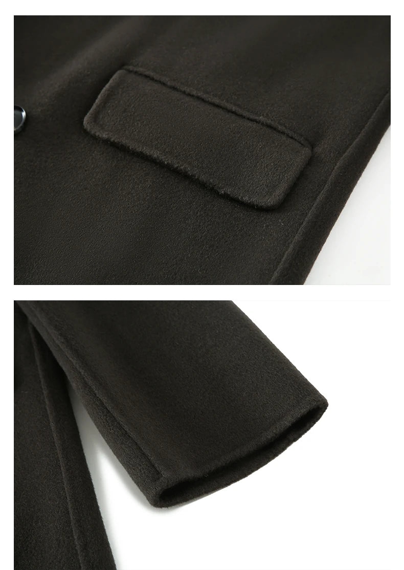 Autumn Winter New 100% Wool Double-sided Wool Coat Men's Korean Suit Collar Wide Fluffy Woolen Coat Simple and Luxurious