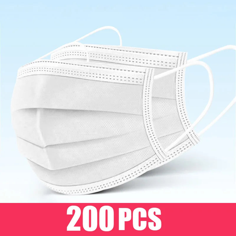 Mascarillas quirúrgicas desechables de 10 a 200 unidades, mascarillas faciales médicas de 3 capas con filtro, antipolvo, transpirables, con elásticos para las orejas, mascarillas bucales para adultos.
