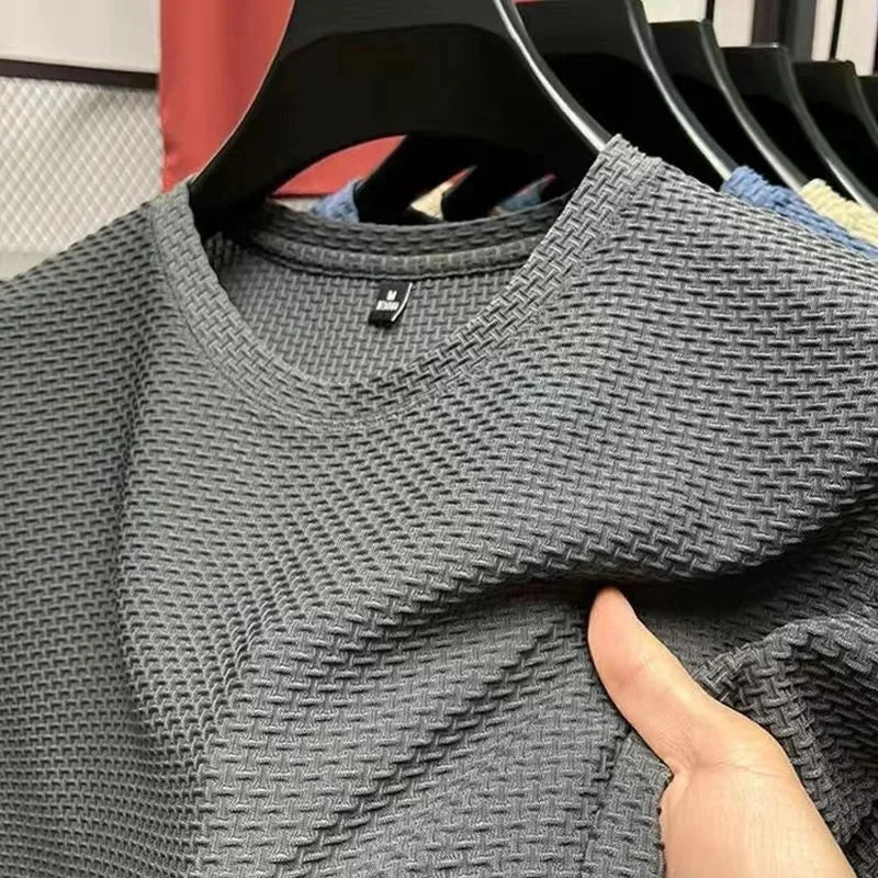 Camiseta de seda de hielo para hombre, manga corta, ligera, transpirable, cómoda, fresca, informal, moderna, de verano, elástica, ajustada.