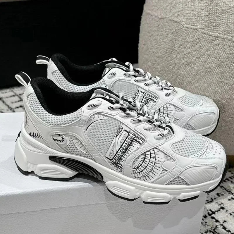 D Home Malla Deportes Pareja Papá Zapatos Heatba Zapatos para correr Bloque de color Suela gruesa Zapatos de mujer Zapatos de hombre con cordones
