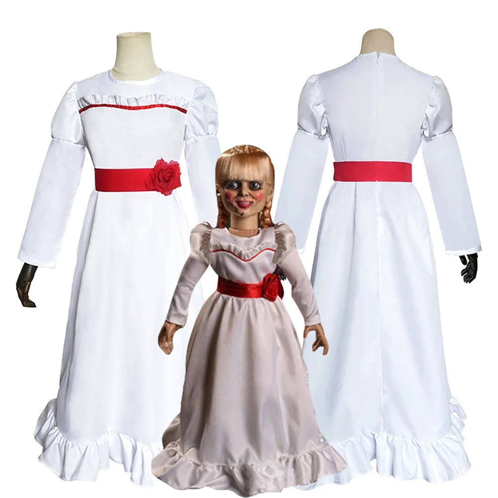 Anime Conjing Doll Annabelle Dresses Cosplay Costumes Wig Suit Halloween Carnival Party Dress Up Female Child Adult Uniform Suit