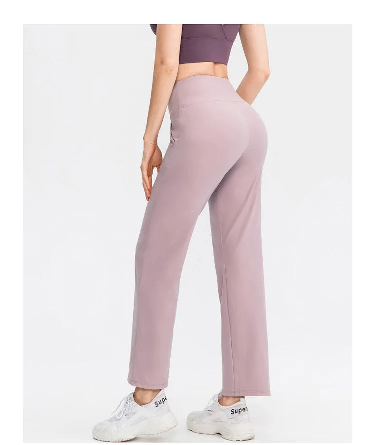 Pantalones deportivos para mujer, estilo casual, para yoga, holgados, de talle alto, elásticos, para entrenamiento físico, rectos, para correr, Yu02334
