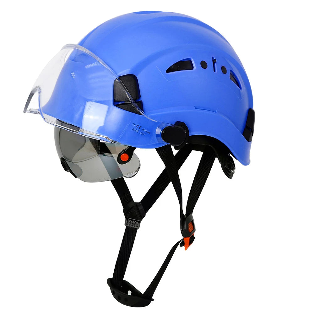 Casco de seguridad con patrón de fibra de carbono y gafas de doble visera para ingenieros, casco de seguridad CE ANSI ABS, gorra de trabajo industrial, rescate