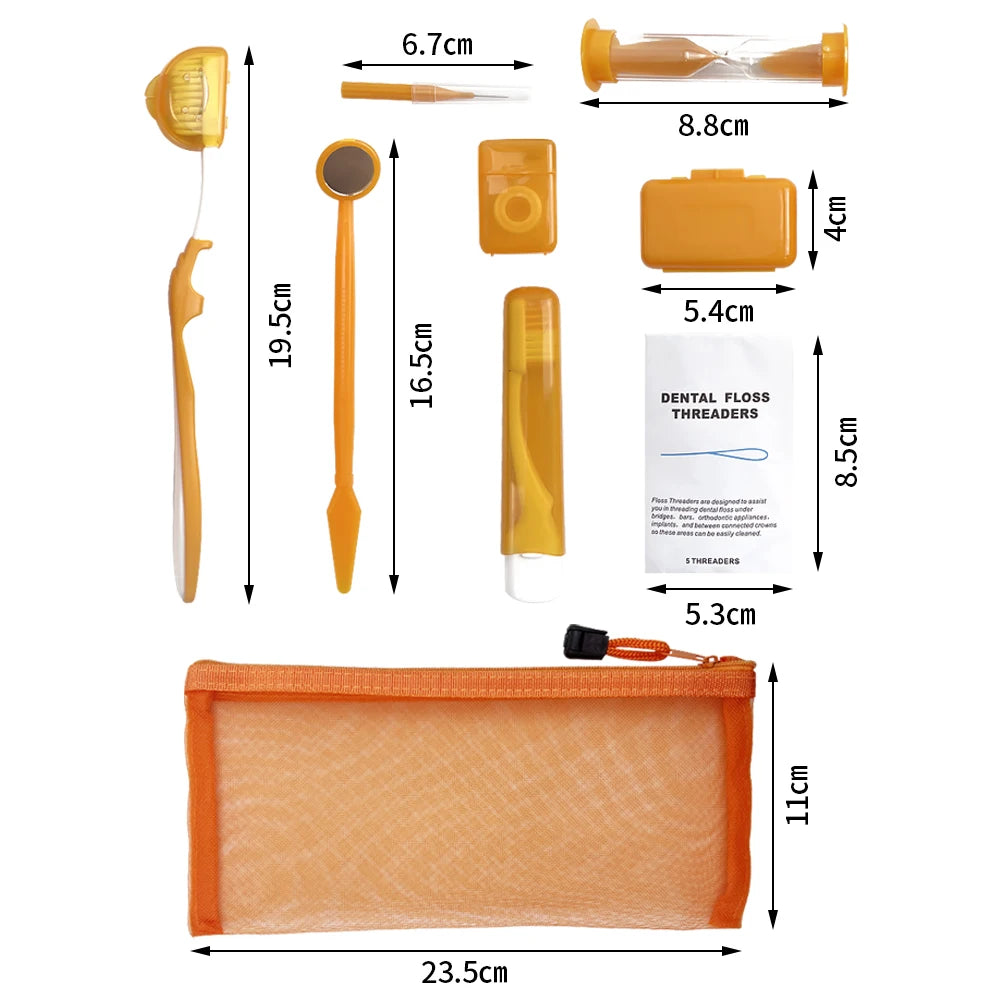Juego de 8 kits de ortodoncia para dientes, herramienta de blanqueamiento para el cuidado bucal, cera para cepillado interdental, hilo dental, cepillo de dientes, juego de limpieza.