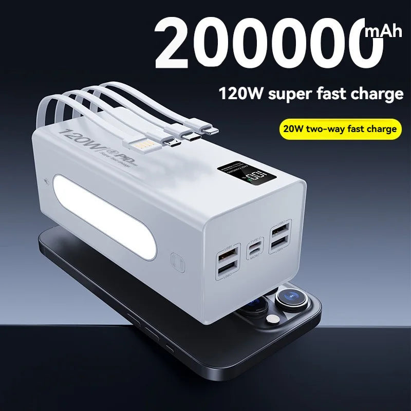 Cargador portátil de alta capacidad Oneplus de 500.000 mAh y 120 W, 4 en 1, con carga rápida y cables, para Samsung y iPhone.