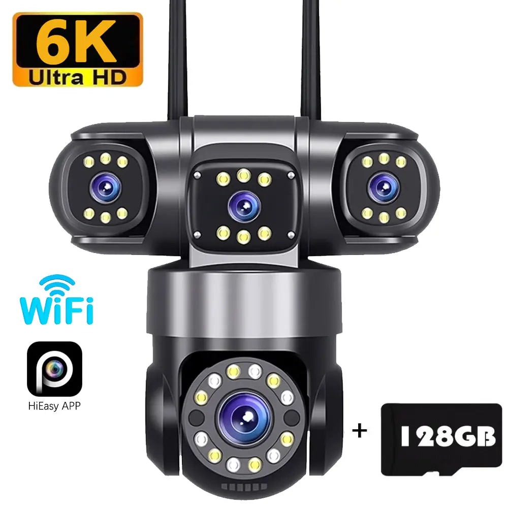 Cámara de seguridad para el hogar 10K 20MP para exteriores con WiFi, 4 lentes, 4 pantallas, zoom 360° 16X, CCTV, vigilancia inalámbrica, PTZ, protección de seguridad