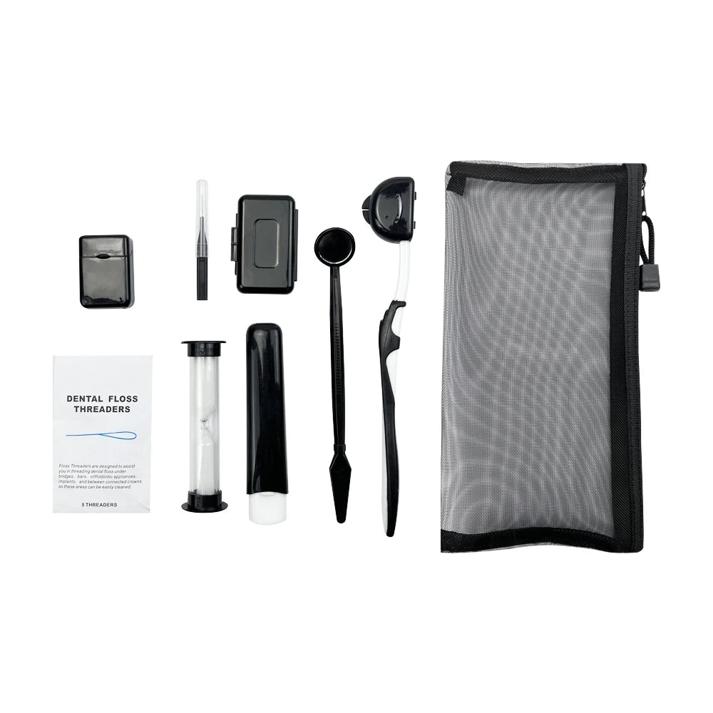 Juego de 8 kits de ortodoncia para dientes, herramienta de blanqueamiento para el cuidado bucal, cera para cepillado interdental, hilo dental, cepillo de dientes, juego de limpieza.