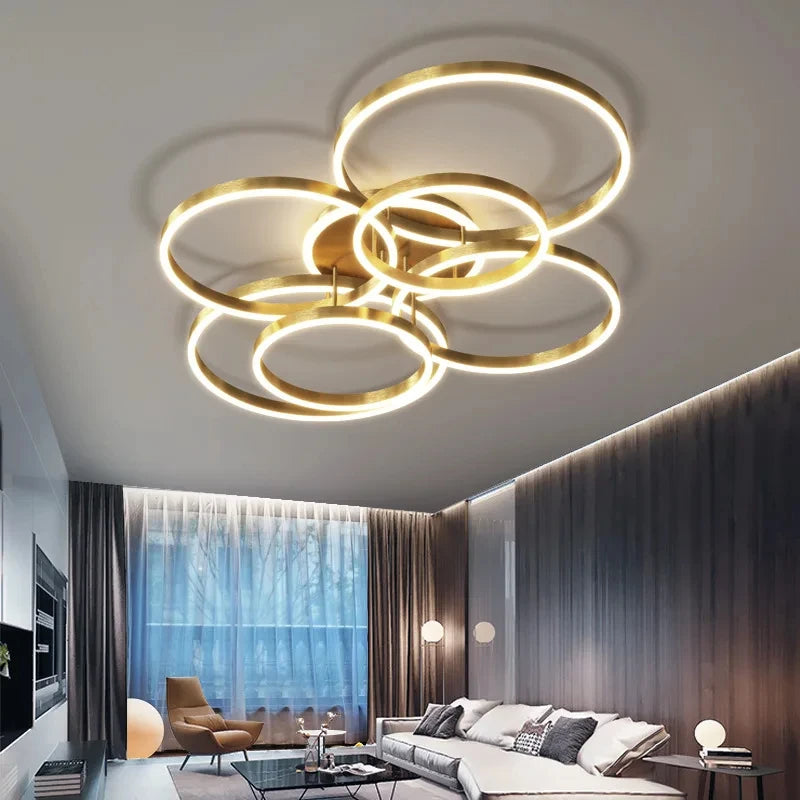 Lámparas de araña LED modernas, iluminación interior para sala de estar, estudio, dormitorio, lámparas de anillos redondos, lámparas de araña con lustre para vestíbulo, luminarias