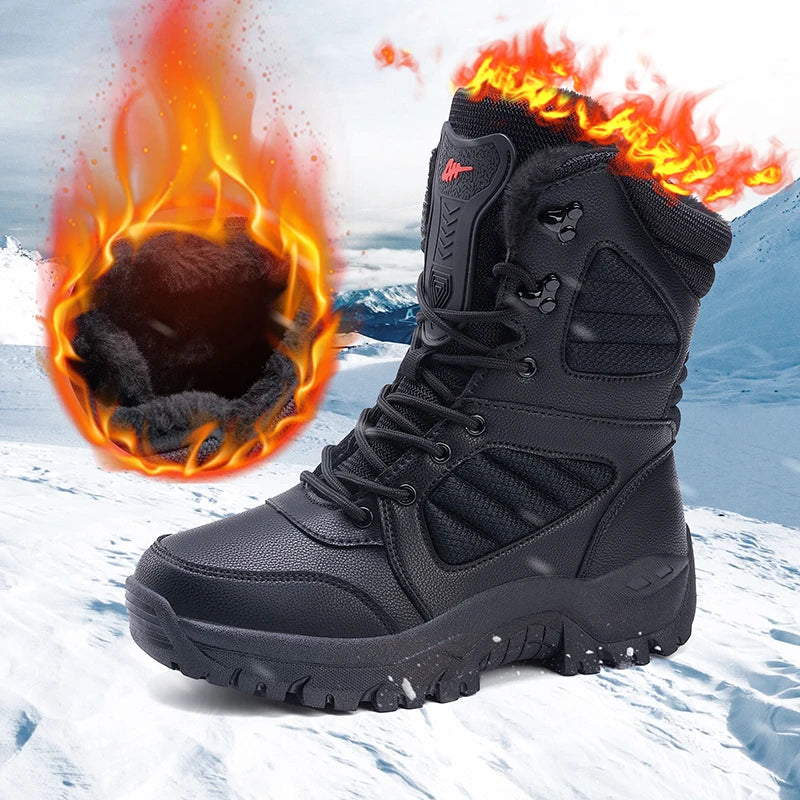 Botas de nieve de invierno para hombre y mujer, impermeables, de cuero, muy cálidas, para exteriores, senderismo, trabajo, talla grande