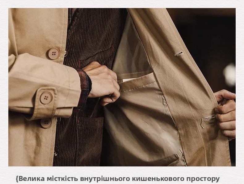 Retro American Sle Men's Long Coat Cotton Casual Faion Urban Youth Pure Color Button up Loose Fit Autumn Winter Coat