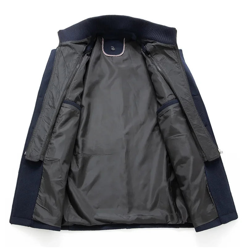 Thickening Warm Wool Coat High Quality Design Wool Coats Men's Wool Blend Winter Double Collar Wool Blend Men Solid Color