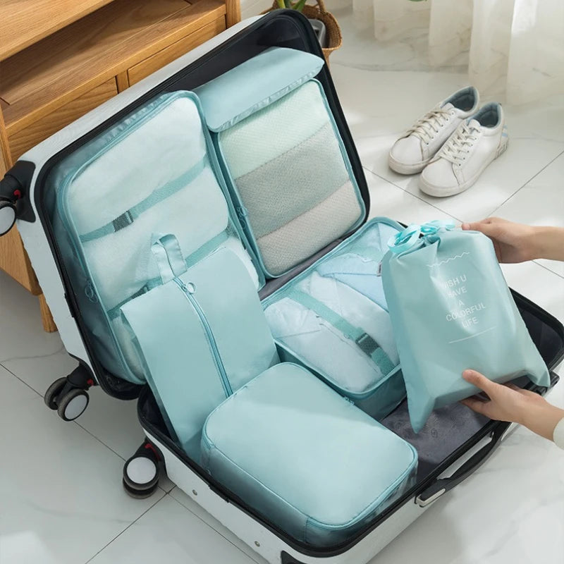 Juego de 7 bolsas organizadoras de viaje, bolsas de almacenamiento, maletas, cubos de embalaje, estuches portátiles, bolsa para ordenar ropa y zapatos, plegable