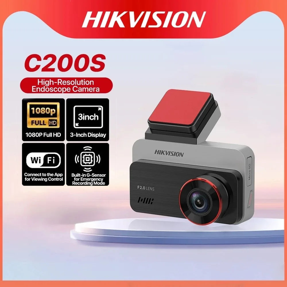 Grabadora de salpicadero Hikvision con cámara dual delantera y trasera, visión nocturna Starlight y pantalla de 3 pulgadas.