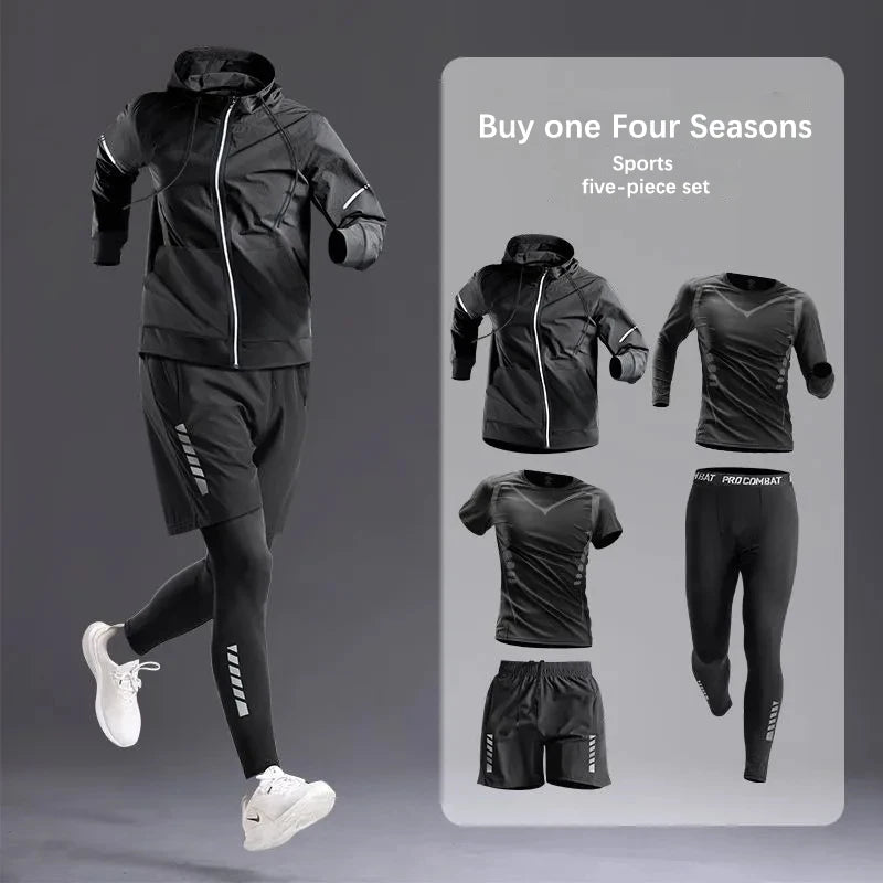 Conjunto deportivo para hombre para todas las estaciones: chándal para correr, andar en bicicleta, hacer ejercicio y senderismo, ropa de gimnasio para hombre, trotar y boxear (5 piezas)