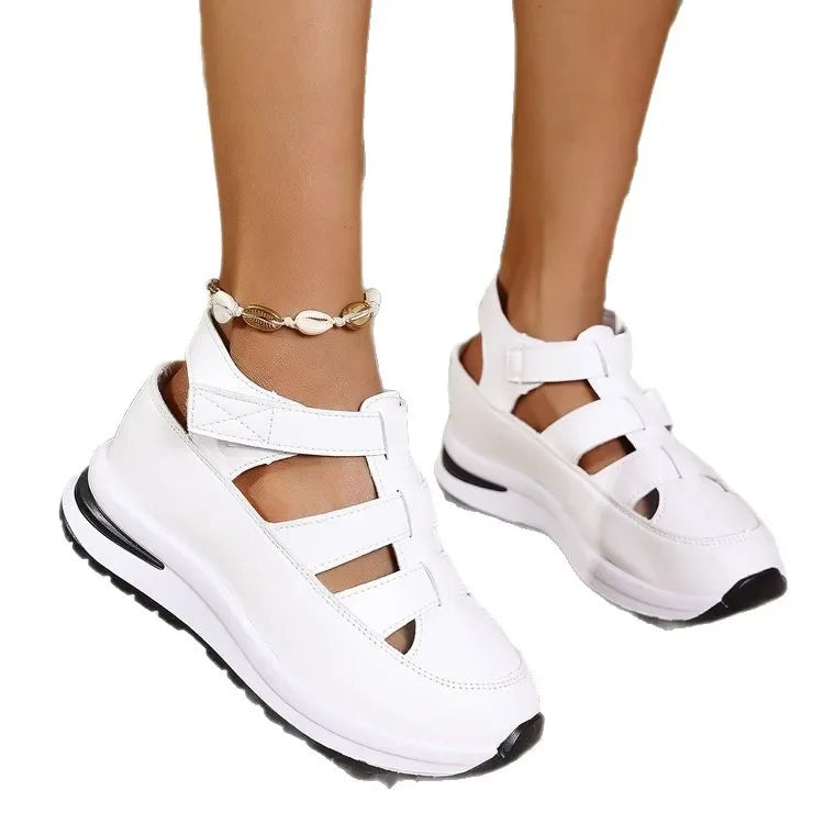 Sandalias de mujer de gran tamaño 2025, nuevas, con punta romana mágica y tacón grueso, zapatos casuales, cómodas, suela de goma y poliuretano mejorado.
