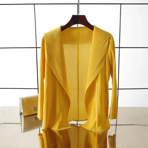 ALSEY Miyake - Cárdigan plisado de color liso para mujer, camiseta de verano, nuevas camisas y blusas holgadas, ropa estética holgada