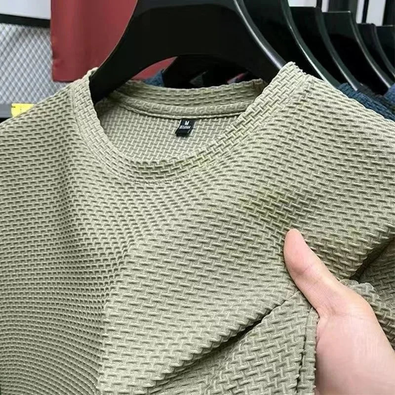 Camiseta de seda de hielo para hombre, manga corta, ligera, transpirable, cómoda, fresca, informal, moderna, de verano, elástica, ajustada.