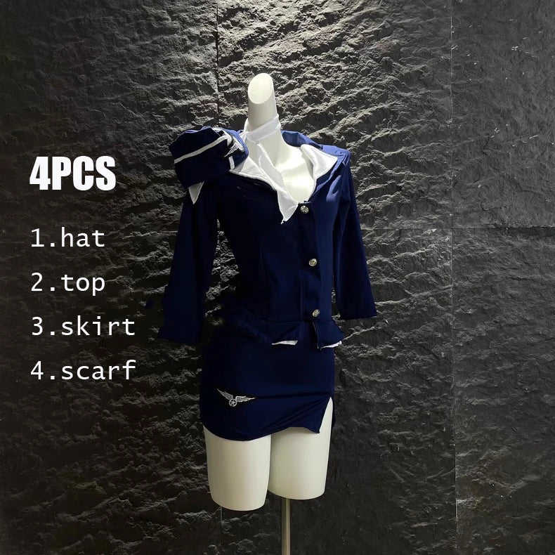 2025NEW Airline Stewardess Cosplay For Woman Sexy Air Hostess Uniform Halloween Costumes Fancy Role Play Party