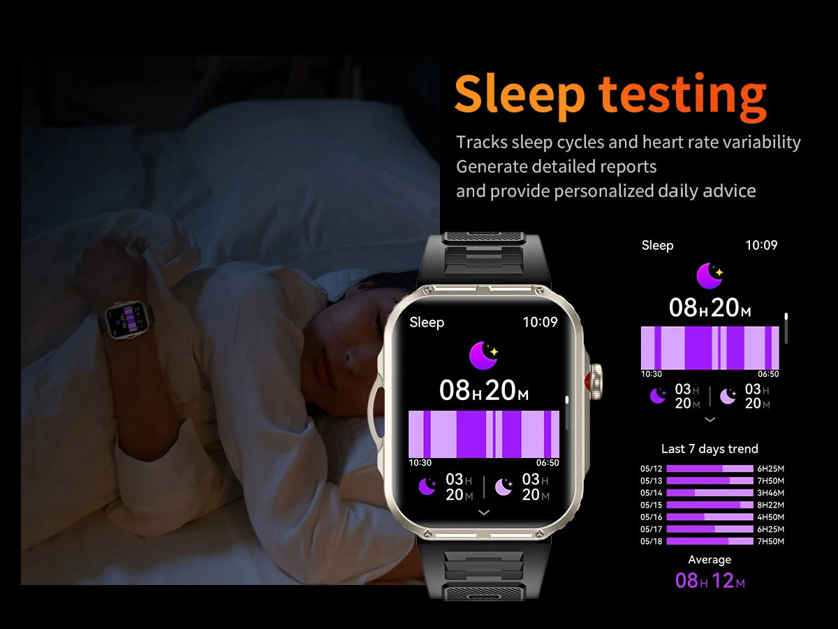 Reloj inteligente de 2,01 pulgadas para hombre y mujer, con linterna LED, control del ritmo cardíaco, para deportes al aire libre y fitness, resistente al agua